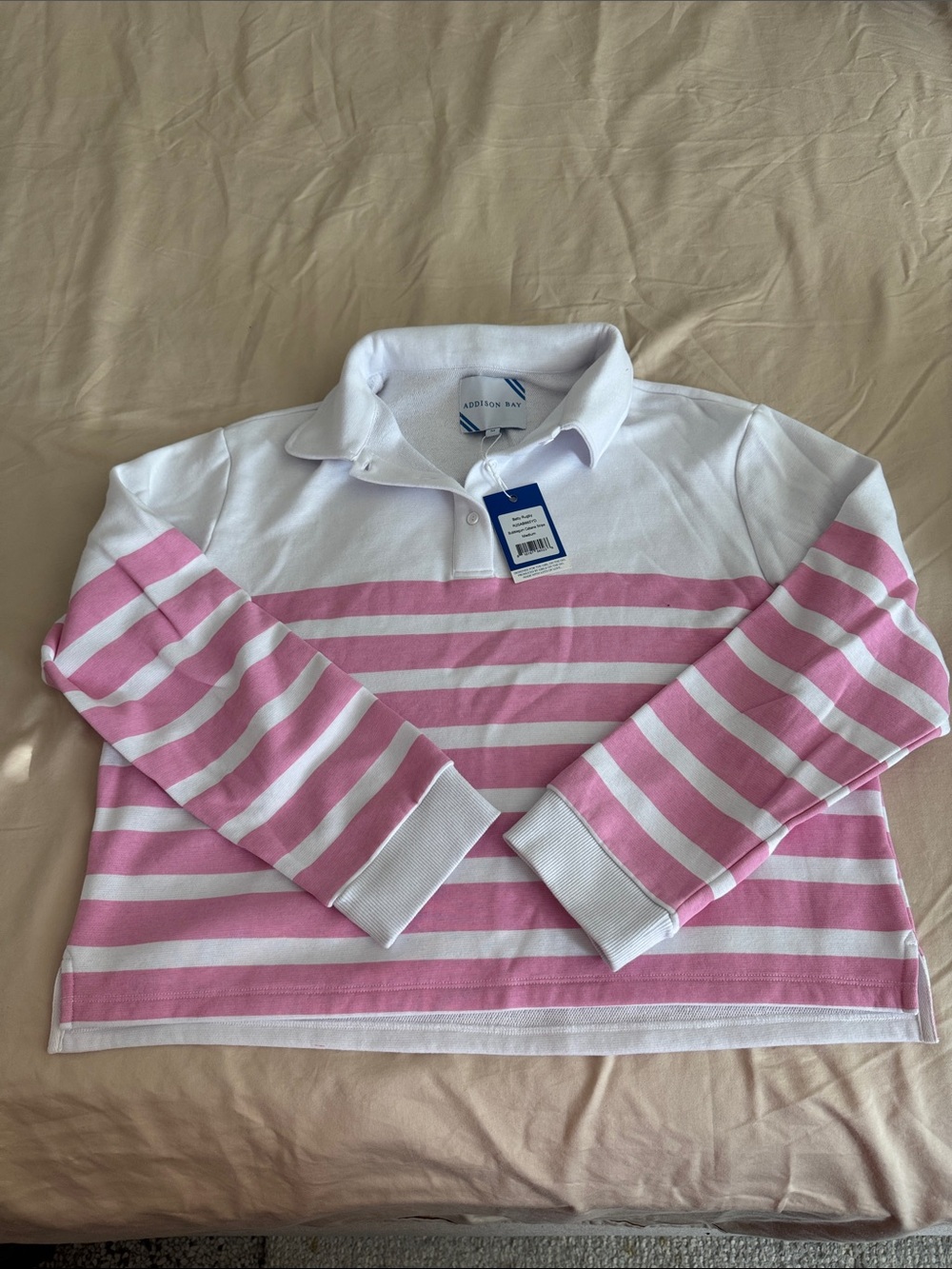 Addison Bay Pink & White Stripe Polo Top